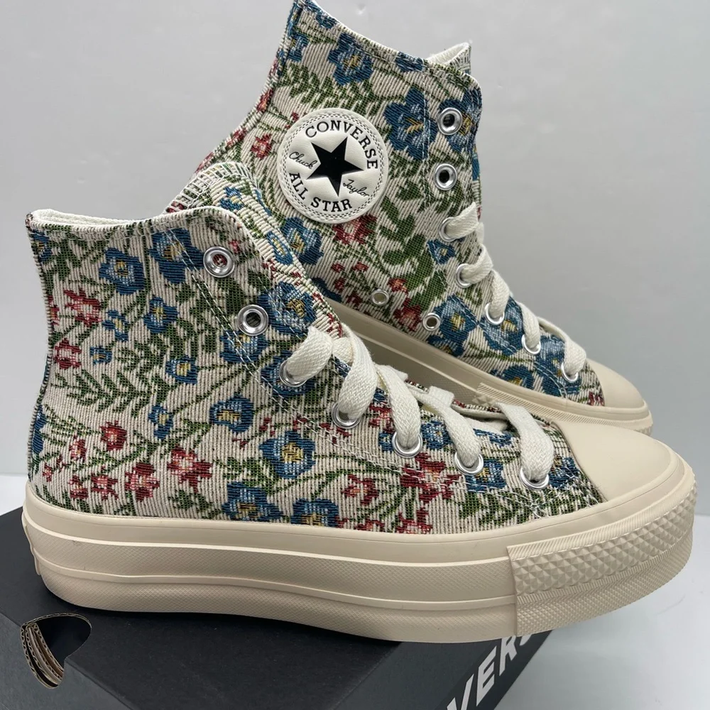 Converse WMNS Floral High-Top CTAS LIFT HI EGRET/NATURAL IVORY Platform Sneakers